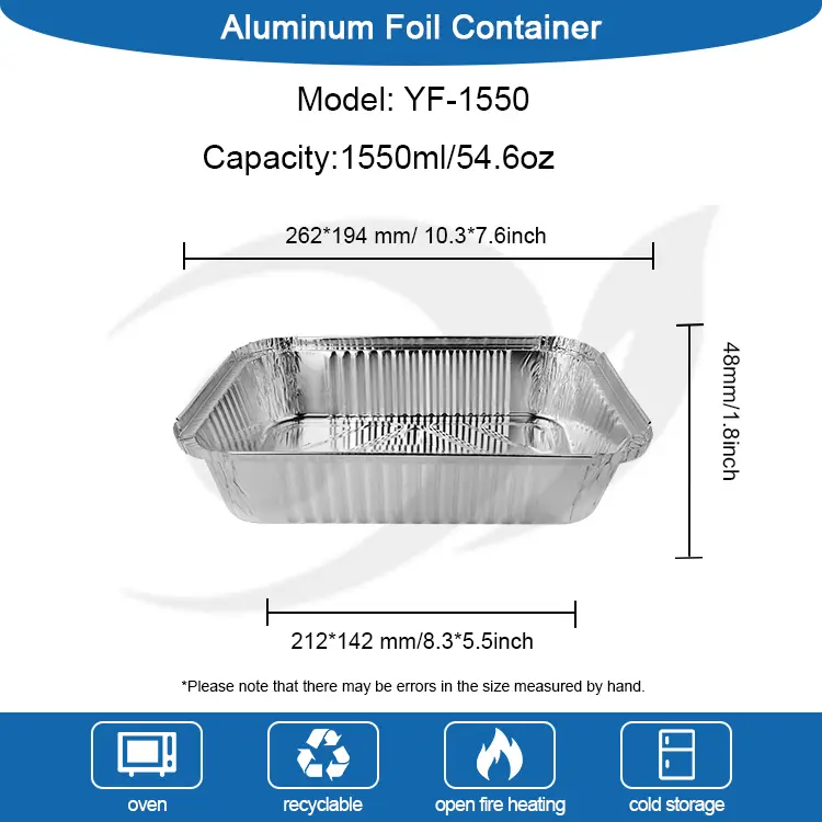 आयताकार लिमोट-आउट बार्बेक्यु चाँदी एल्युमिनियम पन्नी कन्टेनरहरू