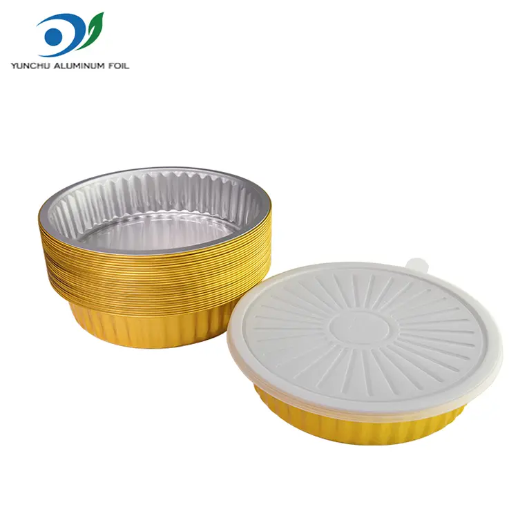 डिस्पोजेबल बार्बेक्युले गोल्डन राउन्ड एल्युमिनियम पन्नी कन्टेनरहरू डिस्पोजेबल बार्बेक्युले गोल्डन राउन्ड एल्युमिनियम पन्नी कन्टेनरहरू