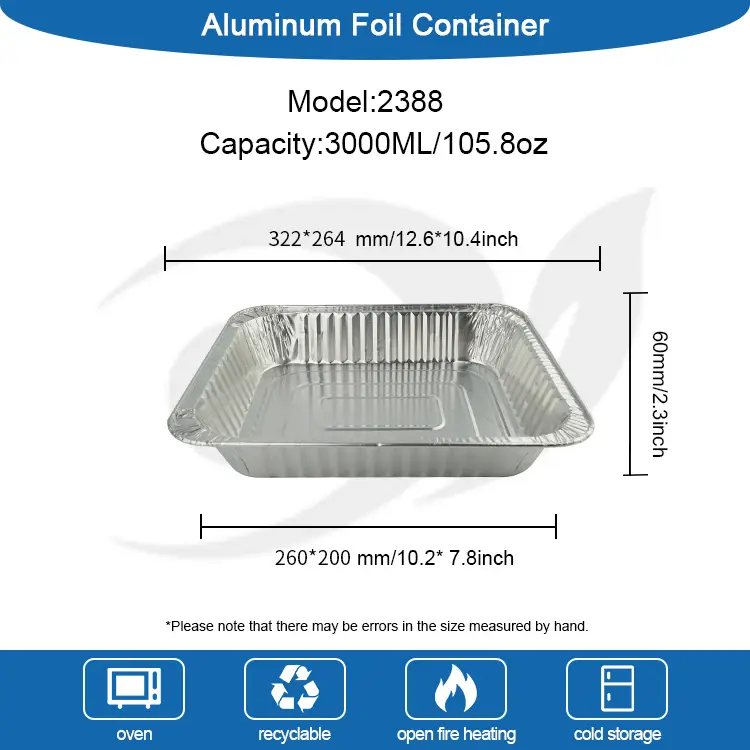 आयताकार टेकवे टर्कीले प्लेटकी एलिमिनम एल्युमिनियम कन्टेनरहरू