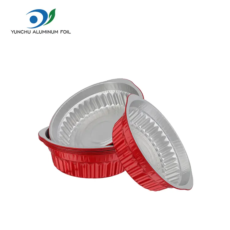 डिस्पोजेबल तातो भाँडो भाँडा र प्यानहरू रातो एल्युमिनियम पन्नी कन्टेनरहरू
