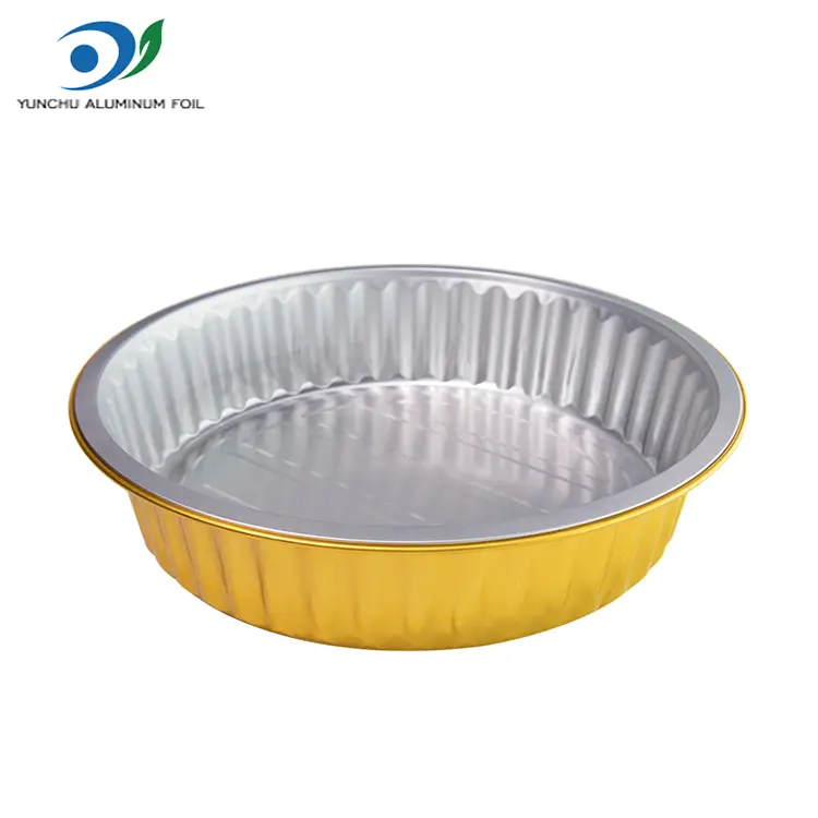 डिस्पोजेबल बार्बेक्युले गोल्डन राउन्ड एल्युमिनियम पन्नी कन्टेनरहरू