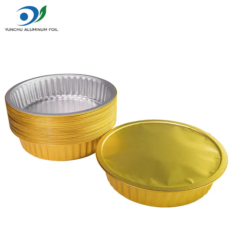 डिस्पोजेबल बार्बेक्युले गोल्डन राउन्ड एल्युमिनियम पन्नी कन्टेनरहरू