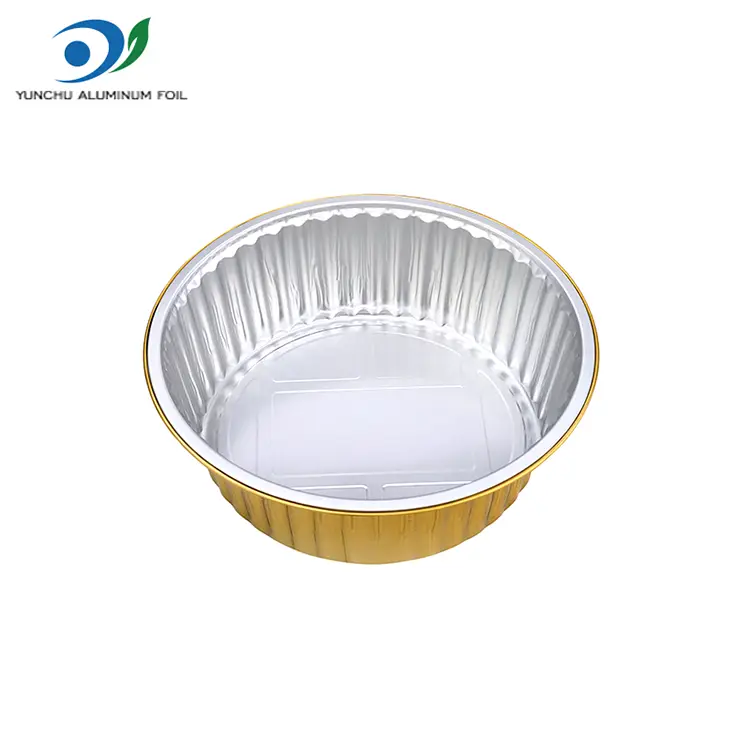डिस्पोजेबल बार्बेक्युले गोल्डन राउन्ड एल्युमिनियम पन्नी कन्टेनरहरू