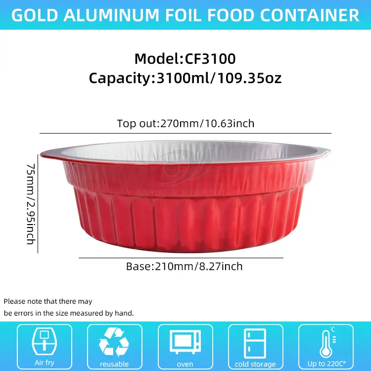 डिस्पोजेबल तातो भाँडो भाँडा र प्यानहरू रातो एल्युमिनियम पन्नी कन्टेनरहरू