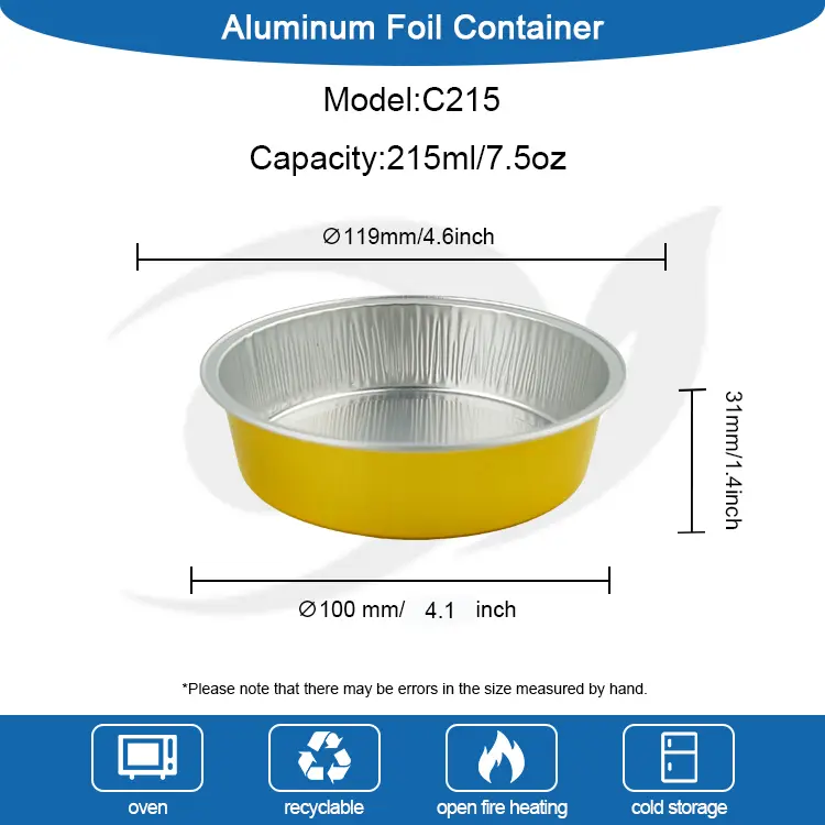 डिस्पोजेबल बेकिंग प्याकेजिंग राउन्डव्यान्ड एलिमिनियम एलिमिनियम पन्नी कन्टेनरहरू