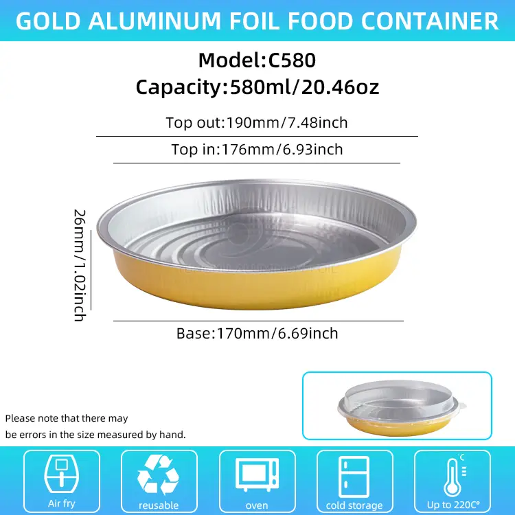 डिस्पोजेबल बेकिंग राउन्ड एल्युमिनियम पन्नी कन्टेनरहरू