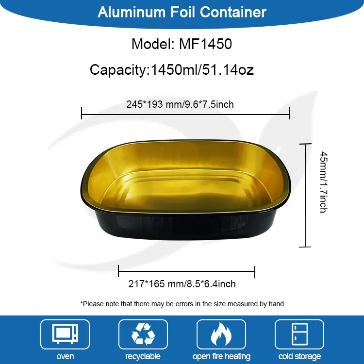 डिस्पोजेबल कालो गोल्ड बेकिंग ट्रे आयताकार एल्युमिनियम पन्नी कन्टेनरहरू