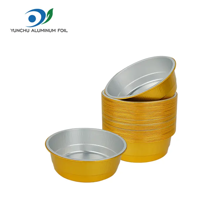 डिस्पोजेबल गोल्डेन राउन्ड एल्युमिनियम पन्नी कन्टेनरहरू