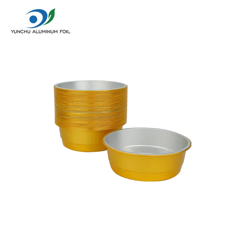 डिस्पोजेबल गोल्डेन राउन्ड एल्युमिनियम पन्नी कन्टेनरहरू