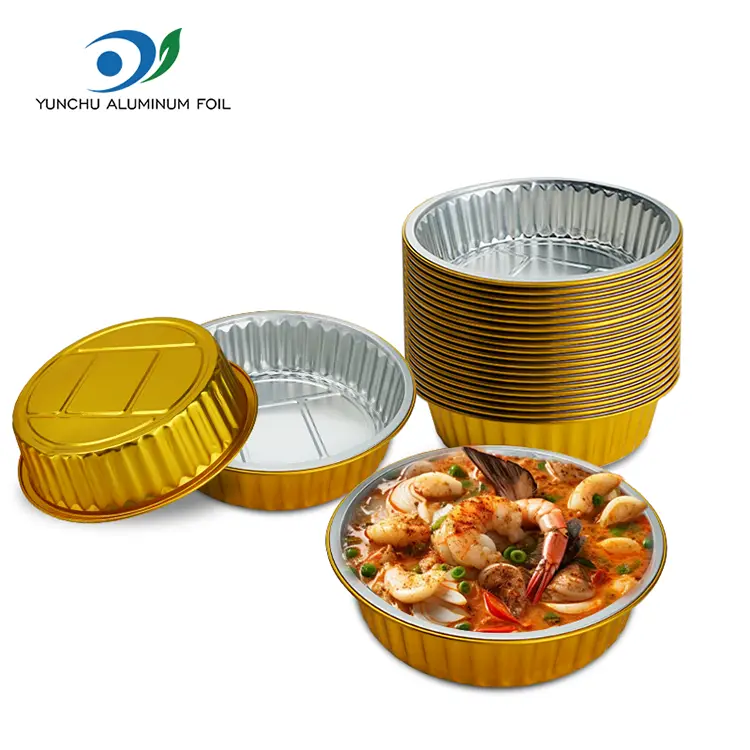 डिस्पोजेबल ग्रेटिन गोल्डेन गोल्ड एल्युमिनियम पन्नी कन्टेनरहरू