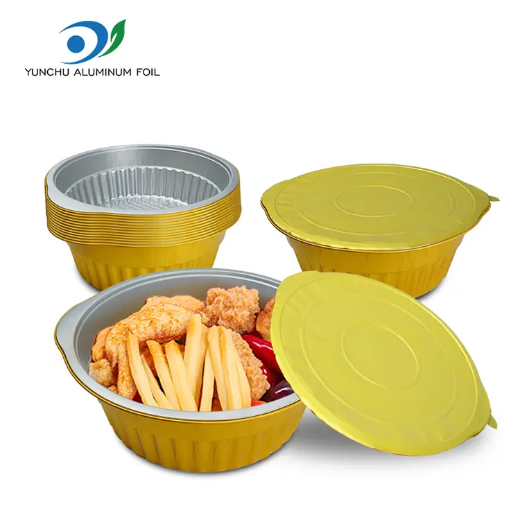 डिस्पोजेबल तातो भाँडो गोल्डेन गोल एल्युमिनियम पन्नी कन्टेनरहरू डिस्पोजेबल तातो भाँडो गोल्डेन गोल एल्युमिनियम पन्नी कन्टेनरहरू