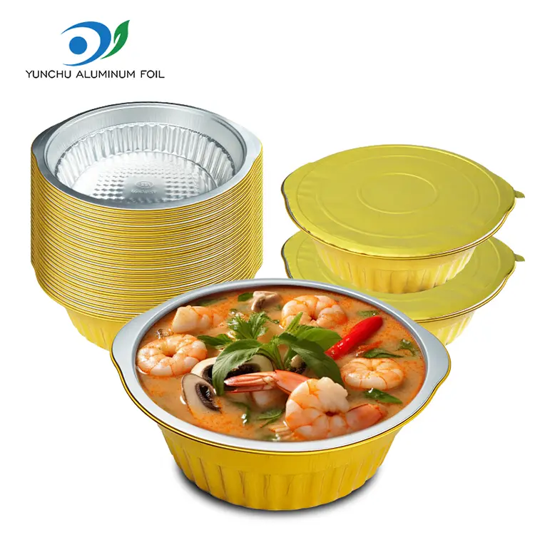 डिस्पोजेबल तातो भाँडो गोल्डेन गोल एल्युमिनियम पन्नी कन्टेनरहरू