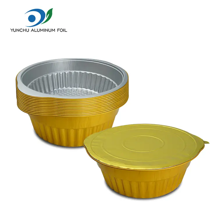 डिस्पोजेबल तातो भाँडो गोल्डेन गोल एल्युमिनियम पन्नी कन्टेनरहरू