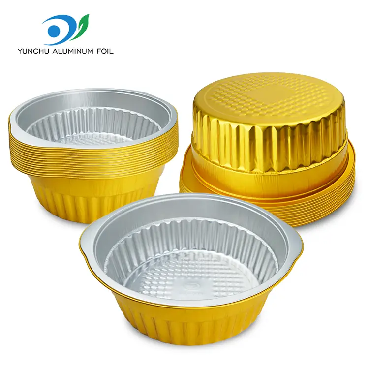 डिस्पोजेबल तातो भाँडो गोल्डेन गोल एल्युमिनियम पन्नी कन्टेनरहरू