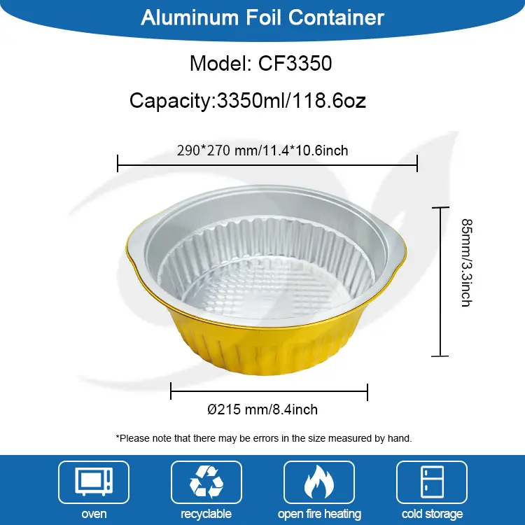 डिस्पोजेबल तातो भाँडो गोल्डेन गोल एल्युमिनियम पन्नी कन्टेनरहरू