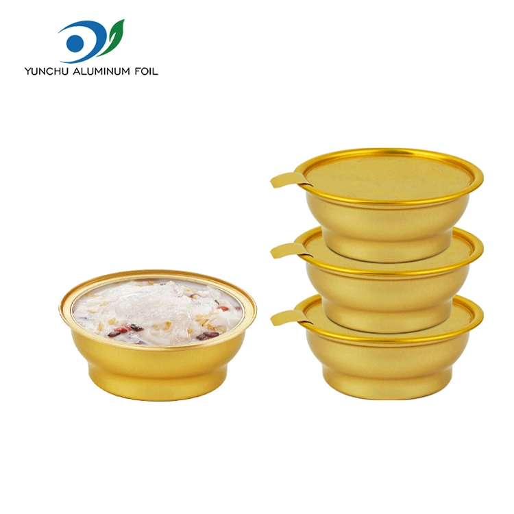 डिस्पोजेबल गोल टेकवे बक्समा साना गोल्डन बाउल एल्युमिनियम कन्टेनरहरू डिस्पोजेबल गोल टेकवे बक्समा साना गोल्डन बाउल एल्युमिनियम कन्टेनरहरू