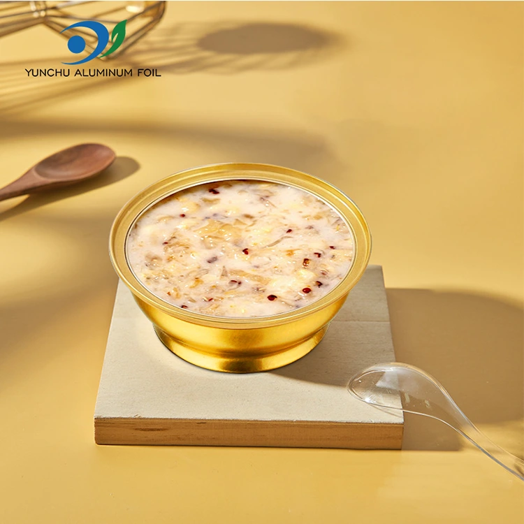 डिस्पोजेबल गोल टेकवे बक्समा साना गोल्डन बाउल एल्युमिनियम कन्टेनरहरू