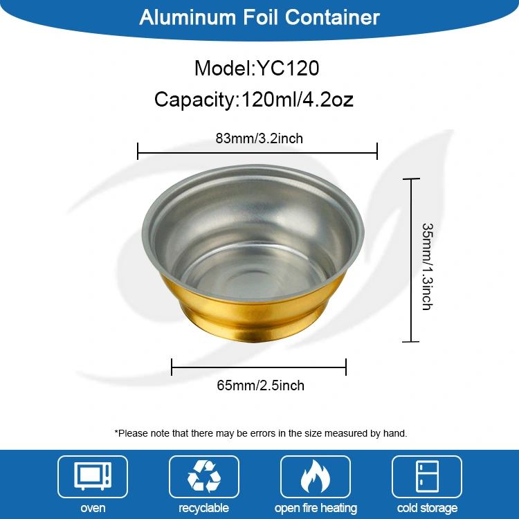 डिस्पोजेबल गोल टेकवे बक्समा साना गोल्डन बाउल एल्युमिनियम कन्टेनरहरू