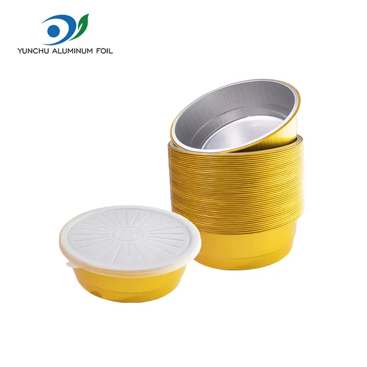 डिस्पोजेबल सील गरिएको सुनौलो राउन्ड एल्युमिनियम पन्नी कन्टेनरहरू