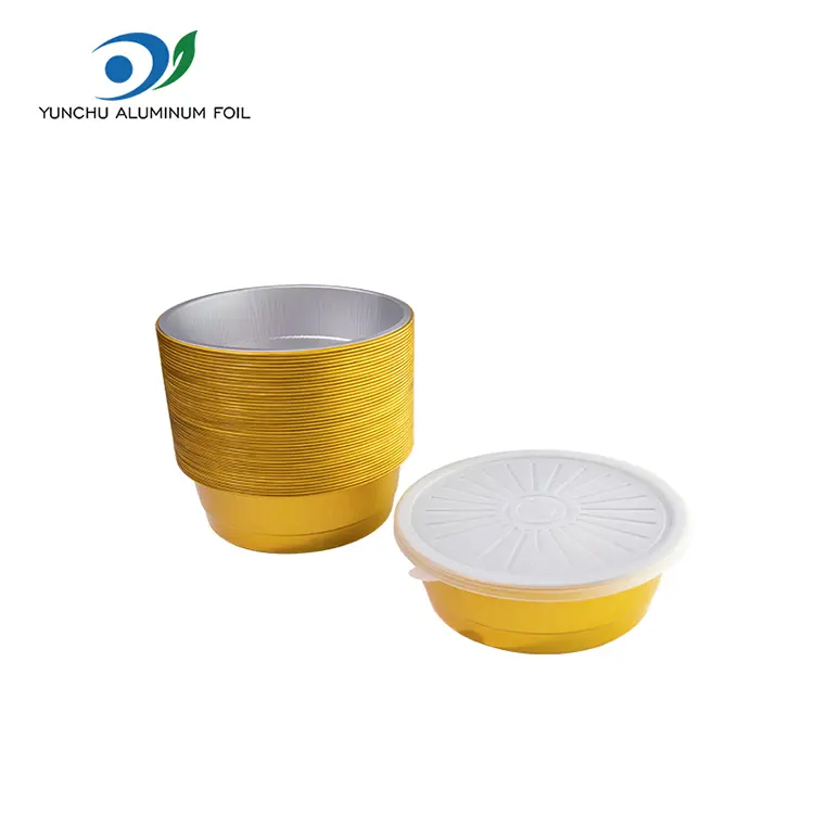 डिस्पोजेबल सील गरिएको सुनौलो राउन्ड एल्युमिनियम पन्नी कन्टेनरहरू