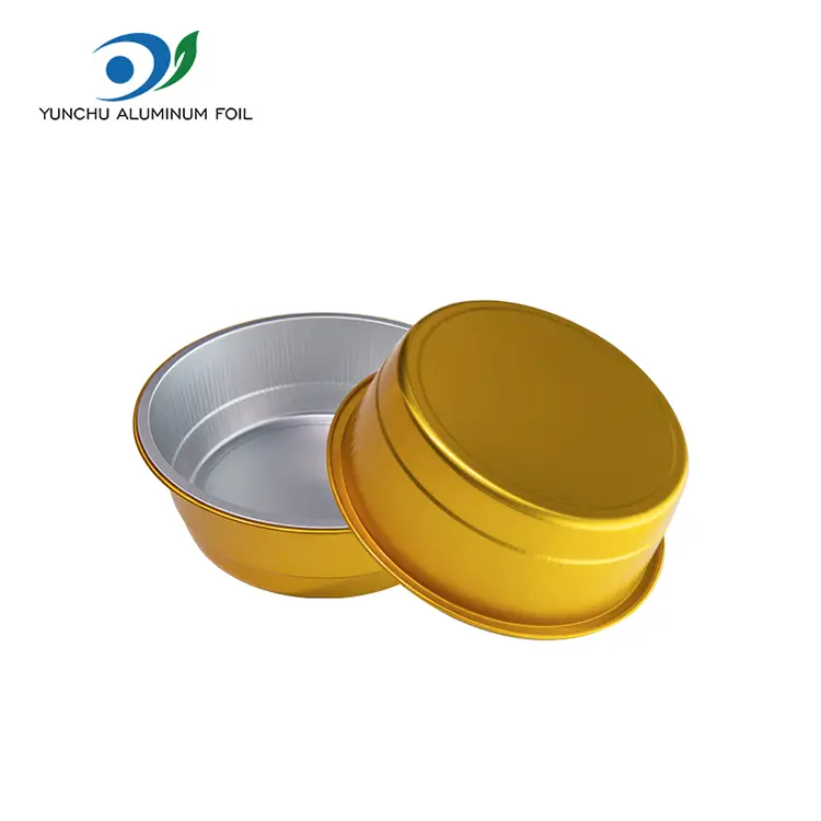 डिस्पोजेबल सील गरिएको सुनौलो राउन्ड एल्युमिनियम पन्नी कन्टेनरहरू