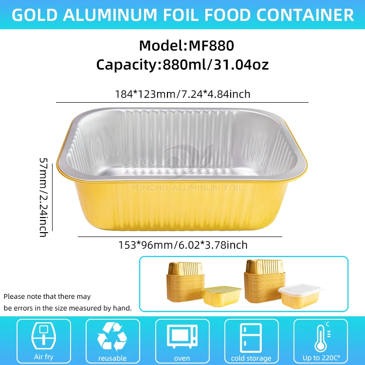 डिस्पोजेबल वर्ग सील ग्रेटिन एल्युमिनियम पन्नी कन्टेनरहरू