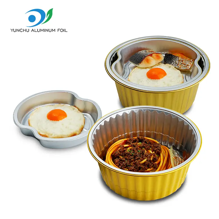 डिस्पोजेबल टायर टेकवेज राउन्ड एल्युमिनियम पन्नी कन्टेनरहरू डिस्पोजेबल टायर टेकवेज राउन्ड एल्युमिनियम पन्नी कन्टेनरहरू