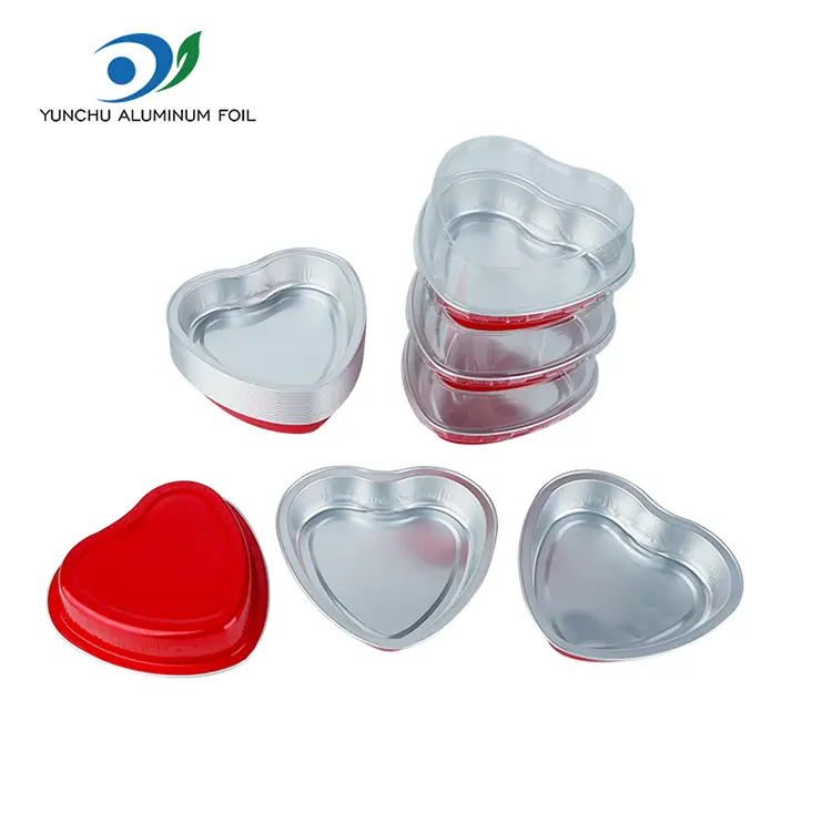 मुटुको आकारको केक बेपिंग स्मैरीनल एल्युमिनियम कन्टेनरहरू