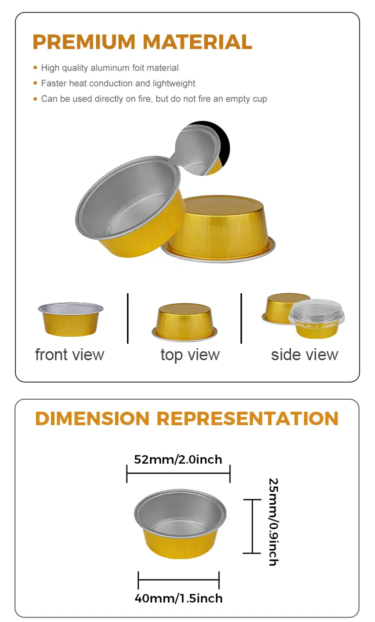 Round dessert baking cups Smoothwall Aluminum Foil Containers