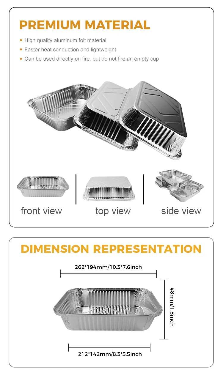 Rectangular take-out barbecue Silver Aluminum Foil Containers