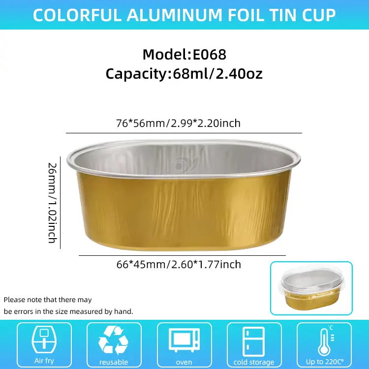 अंडाकार प्रकाश-पर्खाल एल्युमिनियम पन्नी कन्टेनरहरू