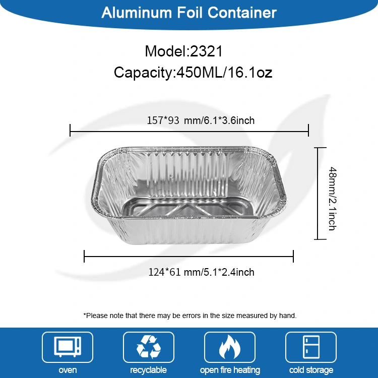 आयताकार वायु फ्राइल ग्रिल चाँदी एल्युमिनियम पन्नी कन्टेनरहरू