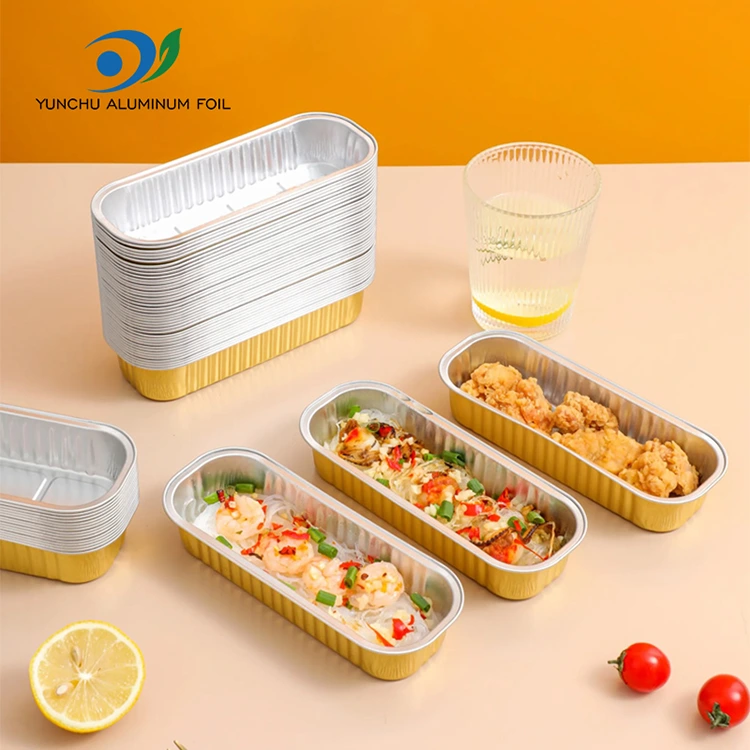 आयताकार बेकिंग केक मिर्णापूर्ण एल्युमिनियम पन्नी कन्टेनरहरू