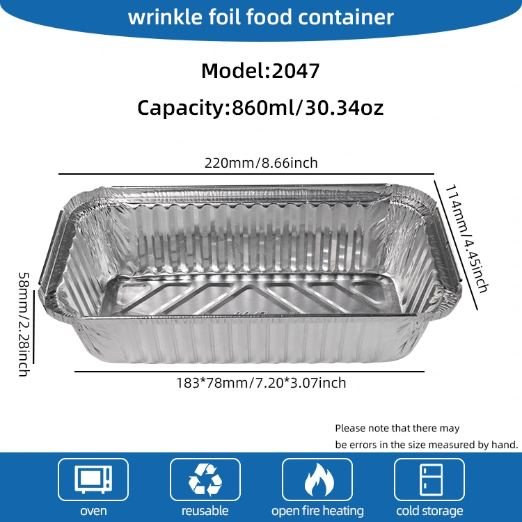आयताकार बार्बेकुलेर मोरेकेल्ड चाँदी एल्युमिनियम पन्नी कन्टेनरहरू