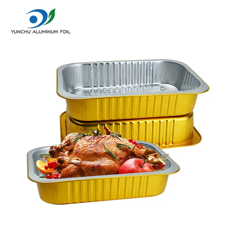 आयताकार सुन एल्युमिनियम पन्नी कन्टेनरहरू आयताकार सुन एल्युमिनियम पन्नी कन्टेनरहरू