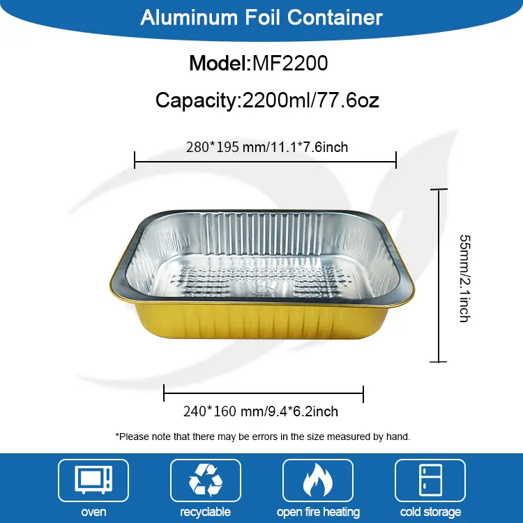 आयताकार सुन एल्युमिनियम पन्नी कन्टेनरहरू