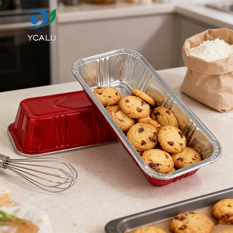 आयताकार रातो बेकरी खानपान सिल्भर एल्युमिनियम पन्नी कन्टेनरहरू