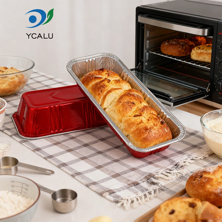 आयताकार रातो बेकरी खानपान सिल्भर एल्युमिनियम पन्नी कन्टेनरहरू