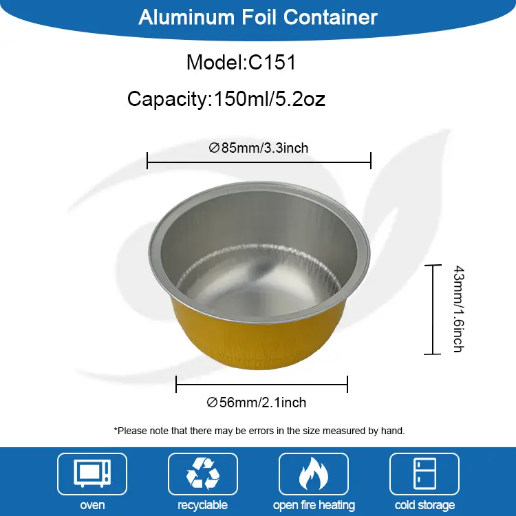 गोल्डेन एल्युमिनियम पन्नी डेसर्ट कप -150 मिलीलीटर डोम आकार