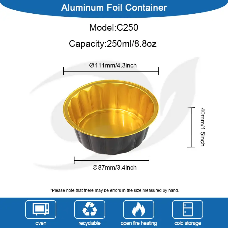 राउन्ड कटौती मगारीलयमा एलिमनिनल एल्युमिनियम पन्नी कन्टेनरहरू