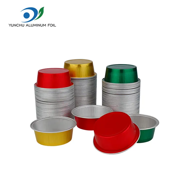 गोल मिठाई बेकिंग कप स्वैमिनल एलिमिनियम पन्नी कन्टेनरहरू गोल मिठाई बेकिंग कप स्वैमिनल एलिमिनियम पन्नी कन्टेनरहरू