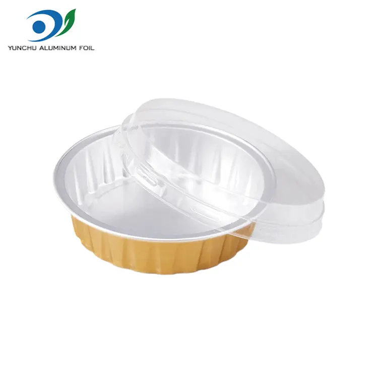 राउन्ड गोल्डेन बेकिंग स्मि con ्गी एल्युमिनियम पन्नी कन्टेनरहरू