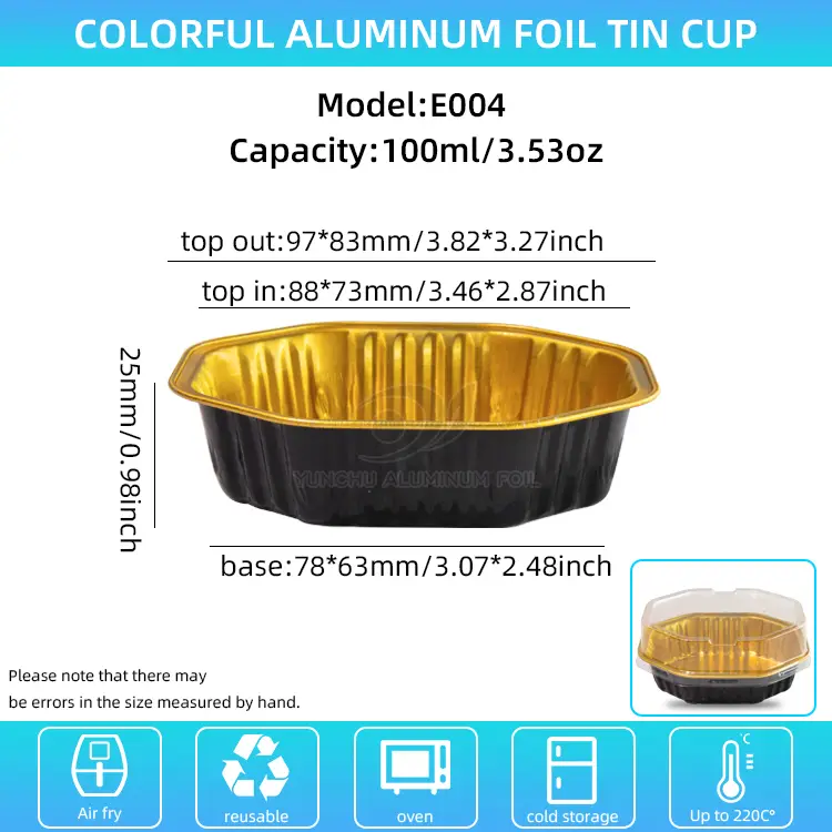 विशेष आकारको Cake Chak कप स्मिमिनियल एलिमिनियम पन्नी कन्टेनरहरू