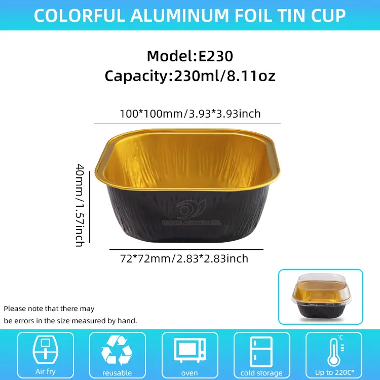 वर्ग र color ्ग बेकिंग स्मैनिनल एल्युमिनियम पन्नी कन्टेनरहरू