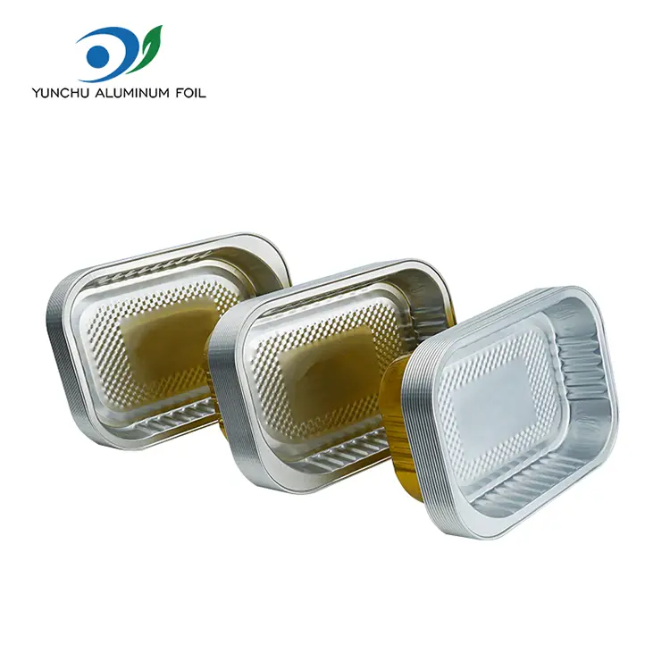 वर्ग टेकवेले गोल्डन एल्युमिनियम पन्नी कन्टेनरहरू