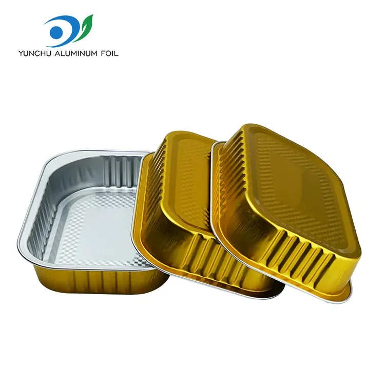 वर्ग टेकवेले गोल्डन एल्युमिनियम पन्नी कन्टेनरहरू