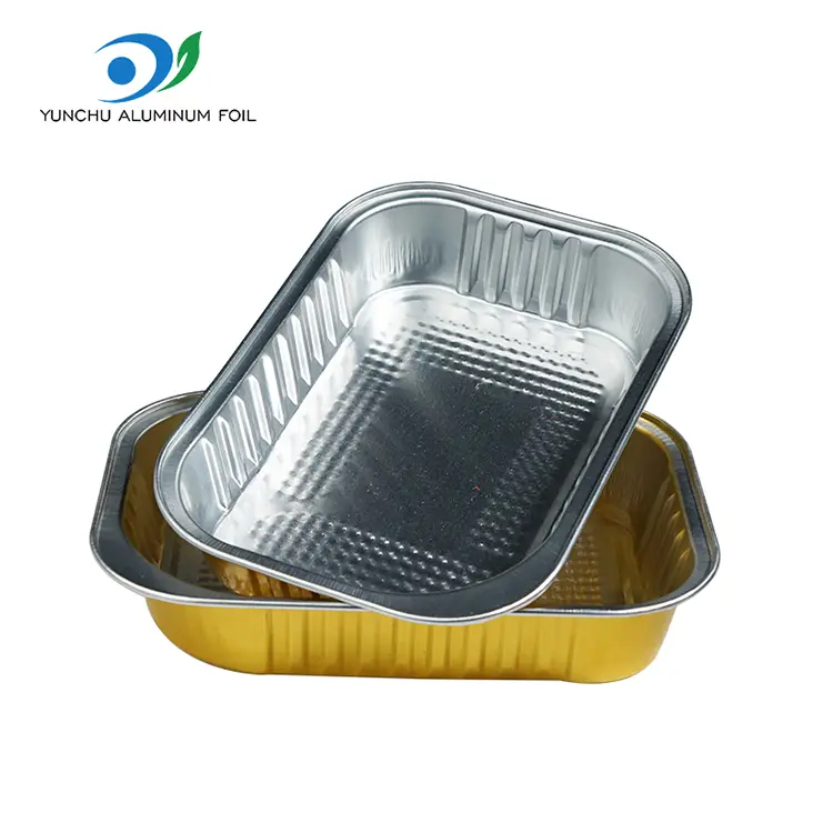 वर्ग टेकवेले गोल्डन एल्युमिनियम पन्नी कन्टेनरहरू