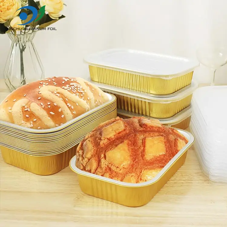 वर्ग टेकवेले गोल्डन एल्युमिनियम पन्नी कन्टेनरहरू