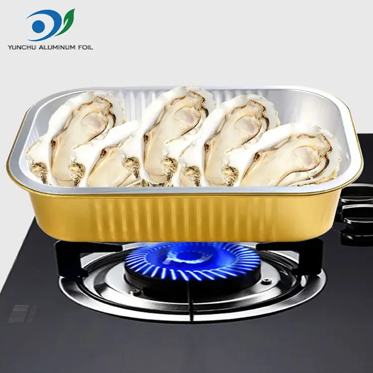 वर्ग टेकवेले गोल्डन एल्युमिनियम पन्नी कन्टेनरहरू