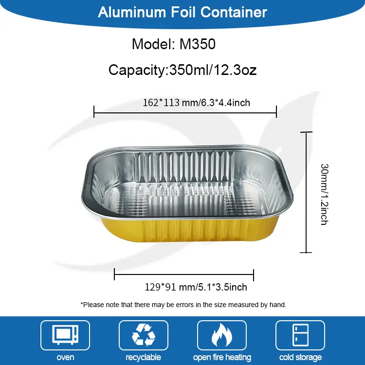 वर्ग टेकवेले गोल्डन एल्युमिनियम पन्नी कन्टेनरहरू